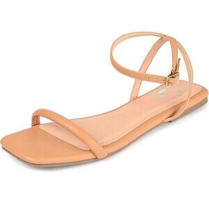 Journee Collection Womens 8.5 Mocha Brown Minimal Strappy Flat Sandals NIB XK8